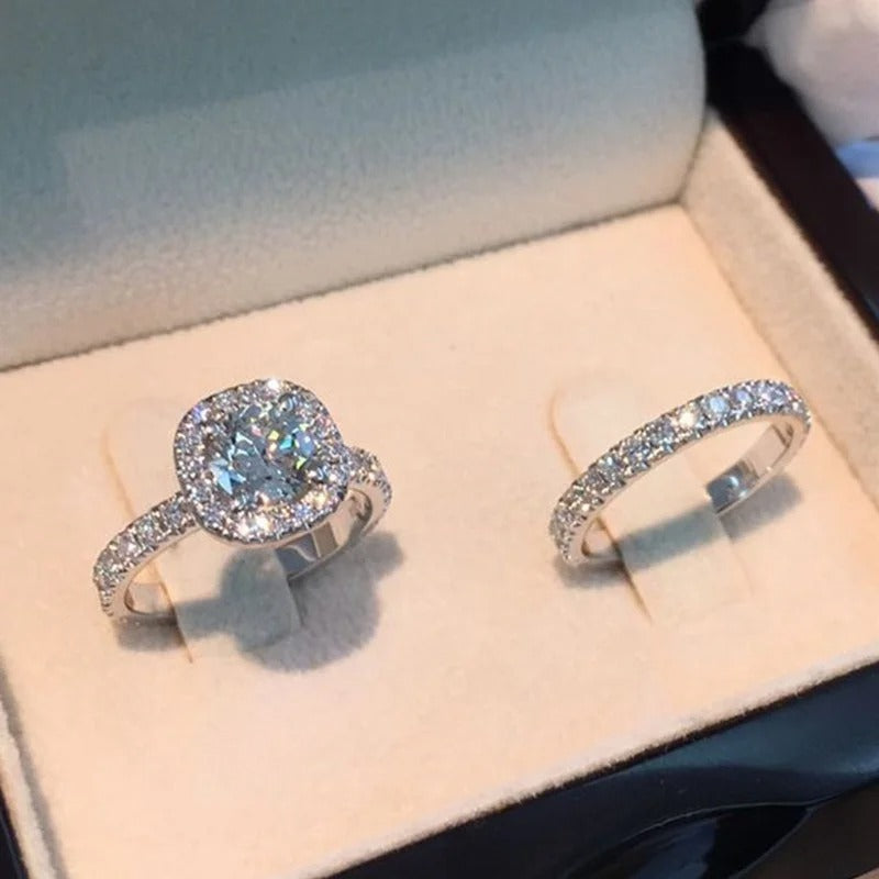 2pcs/set Luxury Crystal Female  Stone Ring Set For Women Fashion Bridal Wedding Rings For Women Love Rings