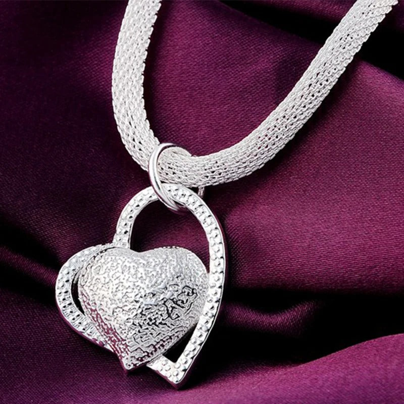 925 Silver Double Heart Pendant Women’s Jewelry