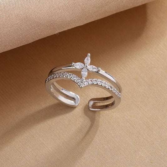925 Sterling Silver Flower Zircon Wedding Rings For Women Couple Elegant Luxury Jewelry Wedding Argent 925 Jewelry