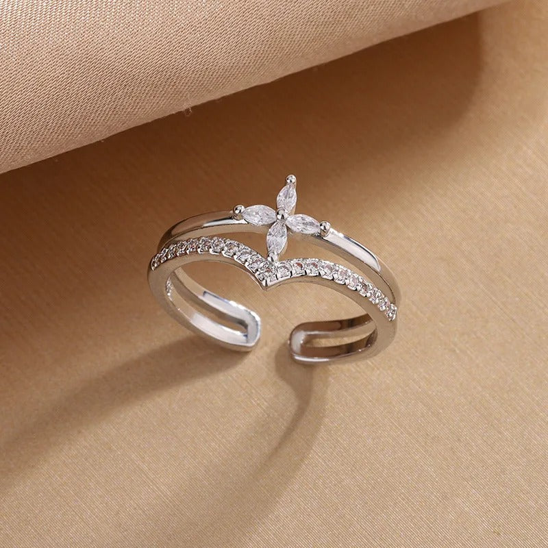 925 Sterling Silver Flower Zircon Wedding Rings For Women Couple Elegant Luxury Jewelry Wedding Argent 925 Jewelry