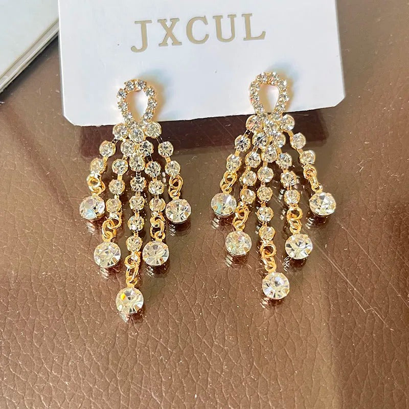 Luxury Rhinestone Tassel Drop Earrings Women Bling Jewelry