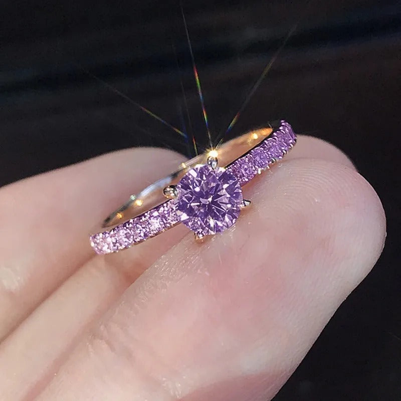 Round Geometry Simple Silver Rose Gold Color Rings for Women Fashion Metal Purple White Stones Ring Jewelry