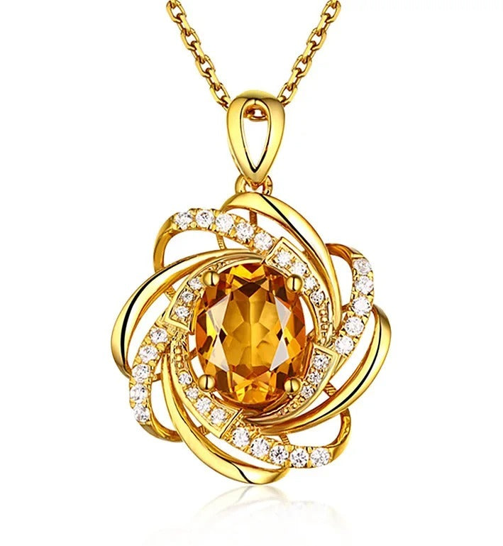 Real 2 Carats Pendant Women Luxury Yellow Gemstone Gold Necklace Crystal Jewelry Pendant Women Accessories