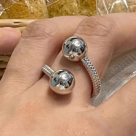 925 Sterling Rings for Women Fashion Geometric Handmade Irregular Double Balls Ring Party Christmas Gift