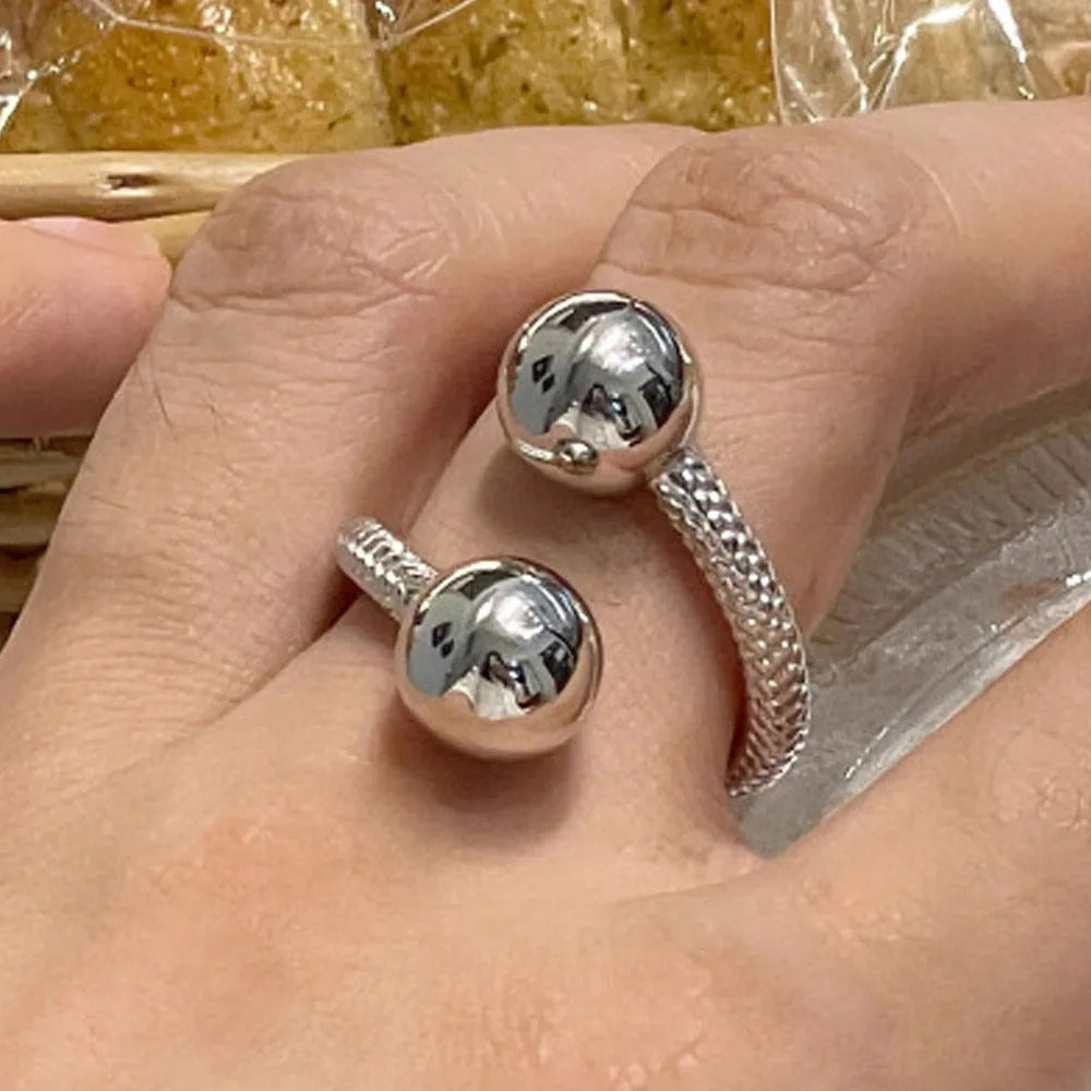 925 Sterling Rings for Women Fashion Geometric Handmade Irregular Double Balls Ring Party Christmas Gift