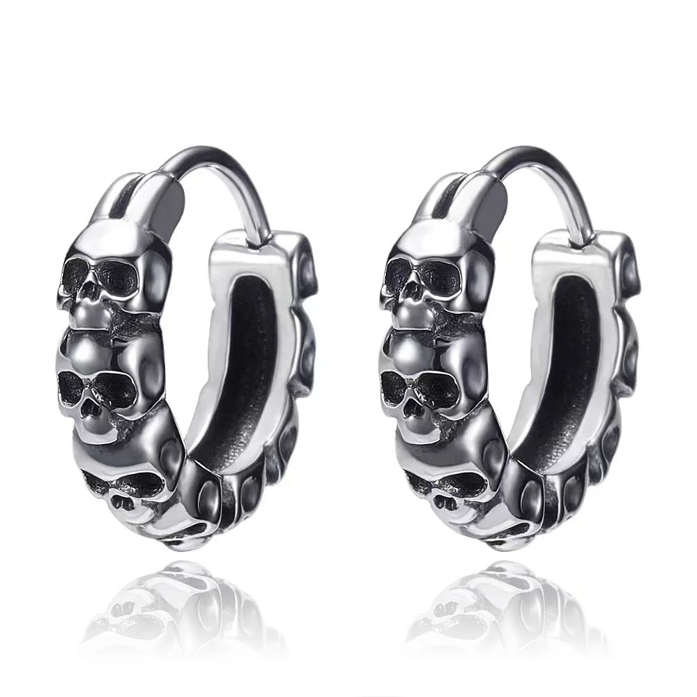 Full Skull Ghost Head Hoop Earrings Men Cool Punk Trend Jewelry