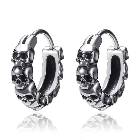 Full Skull Ghost Head Hoop Earrings Men Cool Punk Trend Jewelry
