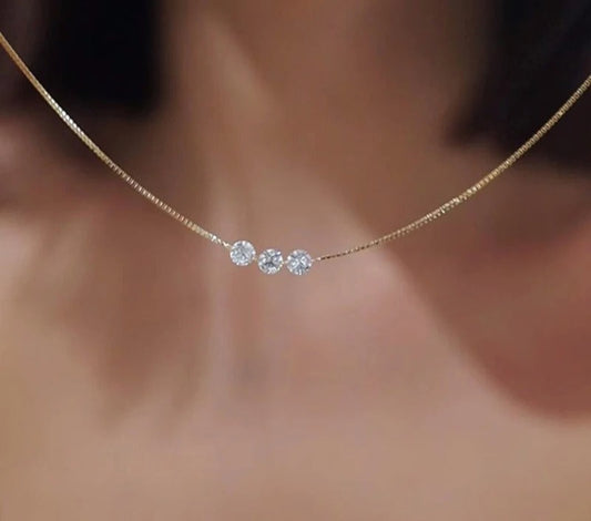 Three Zircon Thin Necklace for Women Simple chain Delicate Elegant Jewelry Gifts Wedding