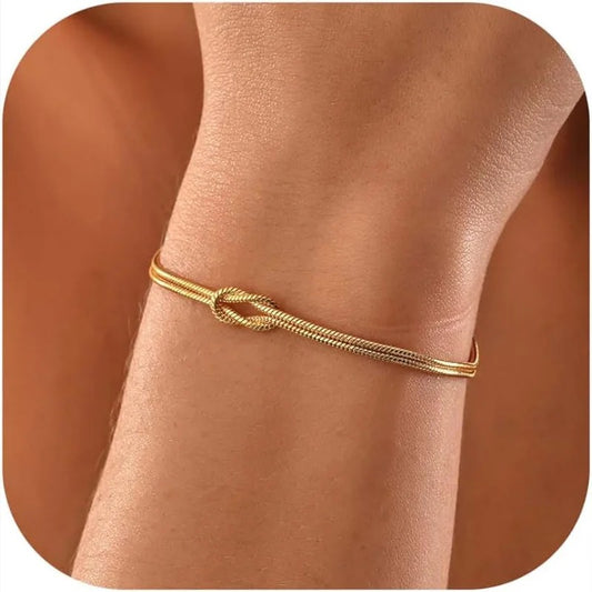 14K Gold Plated Love Knot Infinity Bracelet for Women Adjustable