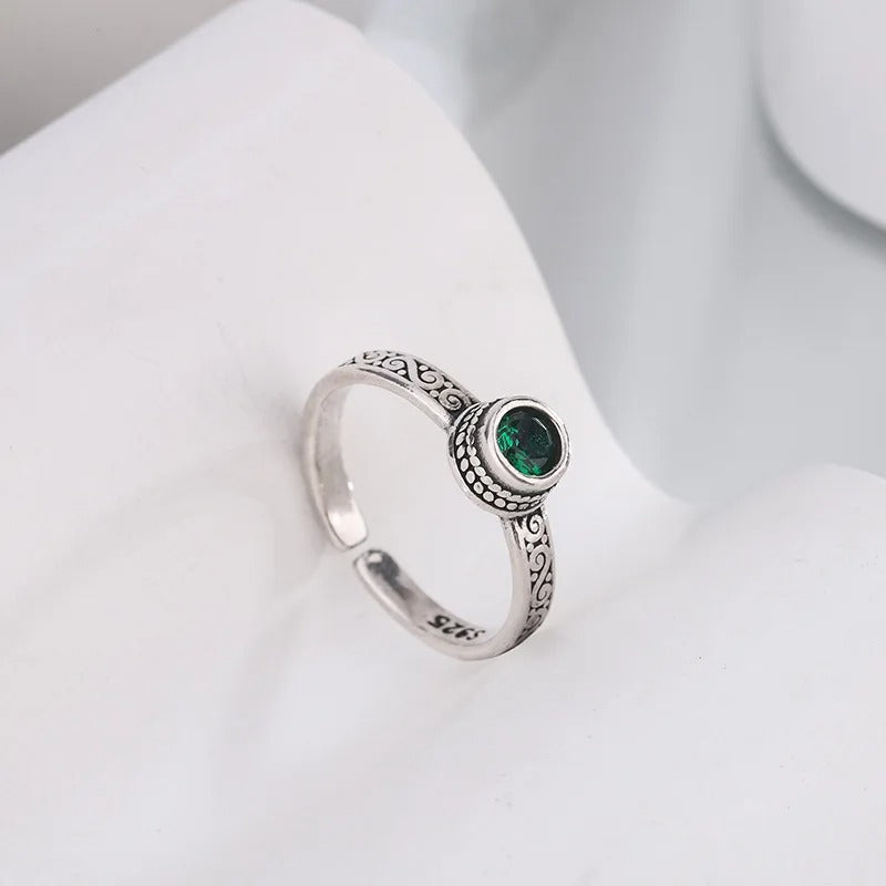 Sterling Silver Green Zircon Ring for Women Wedding Jewelry