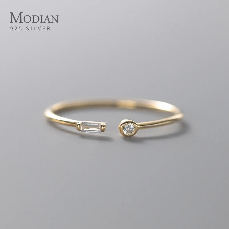 Modian 925 Sterling Silver CZ Ring Adjustable 14K Gold for Women