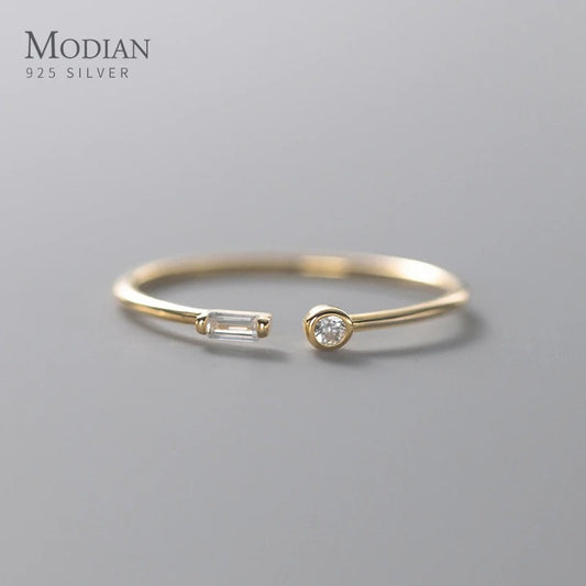 Modian 925 Sterling Silver CZ Ring Adjustable 14K Gold for Women
