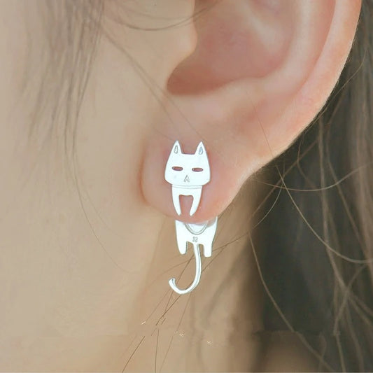 Hypoallergenic Cat Fish Stud Earrings 925 Silver Women