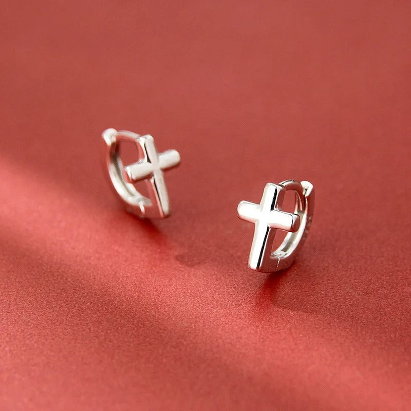 Sterling Silver Cross Earrings for Women Fashion Personality Couple Small Contracted Earrings