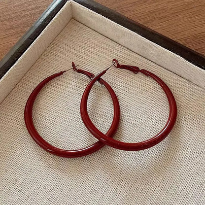 Red Big Round Hoop Earrings for Women Trendy Simple Hyperbole Geometric Circle Huggie Loop Jewelry