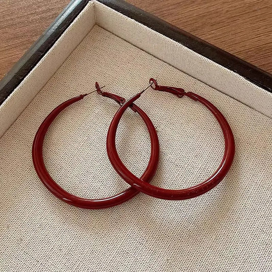Red Big Round Hoop Earrings for Women Trendy Simple Hyperbole Geometric Circle Huggie Loop Jewelry