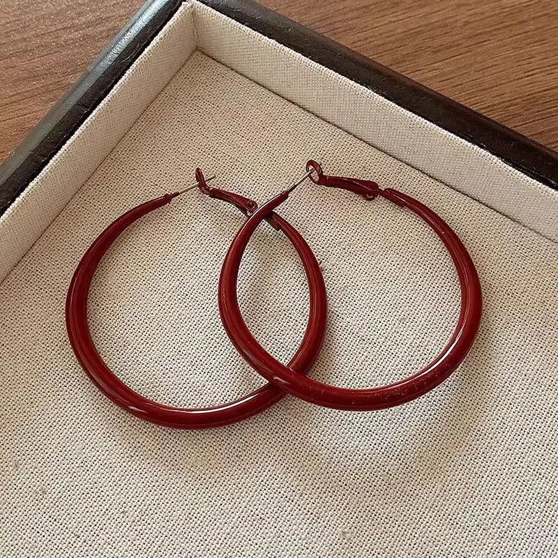Red Big Round Hoop Earrings for Women Trendy Simple Hyperbole Geometric Circle Huggie Loop Jewelry