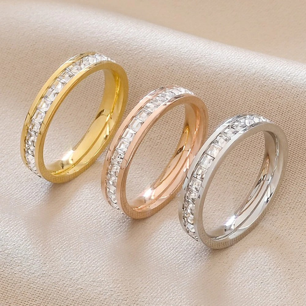 4mm Luxury Stainless Steel Men Women Statement Cubic Zircon Rings Gold Silver Color