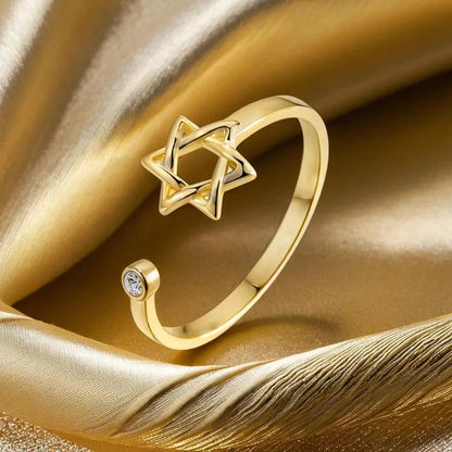 Hollow Hexagon Star of David Zircon Ring Adjustable Women