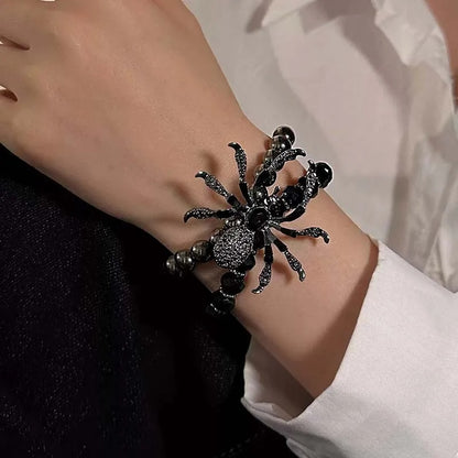 Gothic Black Spider Bead Bracelet Unisex Handmade Jewelry