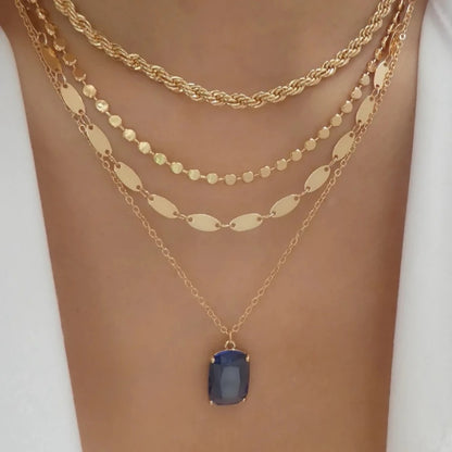 Multi-layered Stainless Steel Square Necklace For Women Color Rectangular multicolor Crystal Pendant Necklaces Trendy Jewel