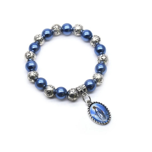 Virgin Pendant Rosary Bracelets Elastic Plastic Pearl Beads Strand Religious Jewelry
