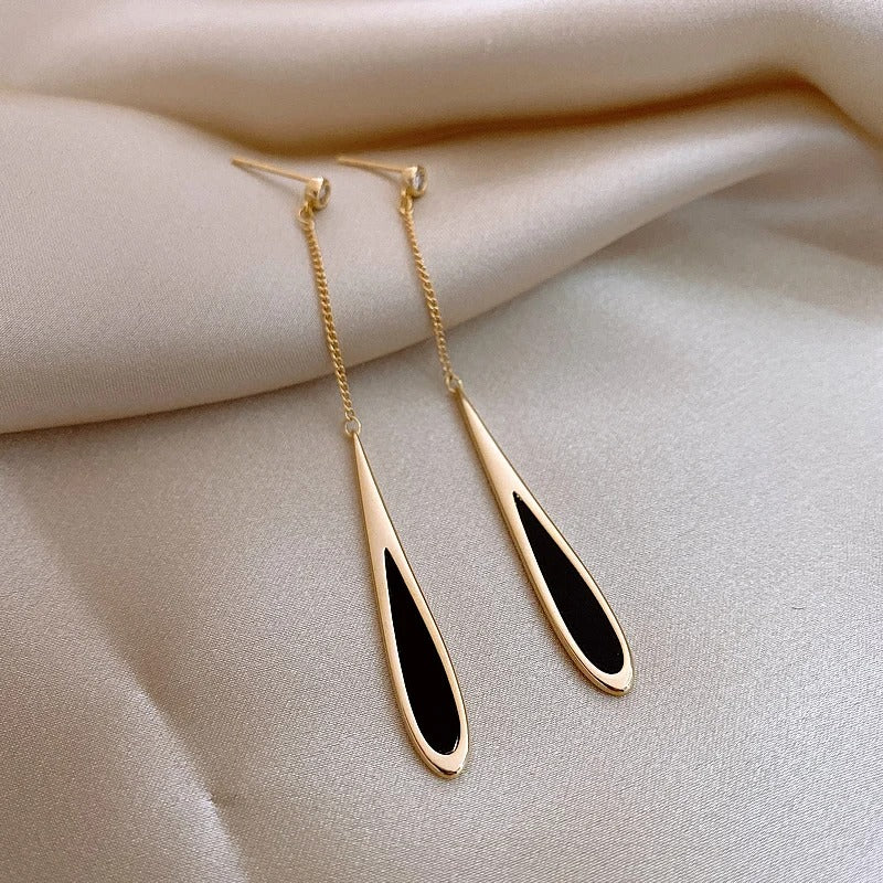Black Drop Tassel Long Earrings 2025 New Fashion Party Luxury Accessories For Women Temperament Jewelry