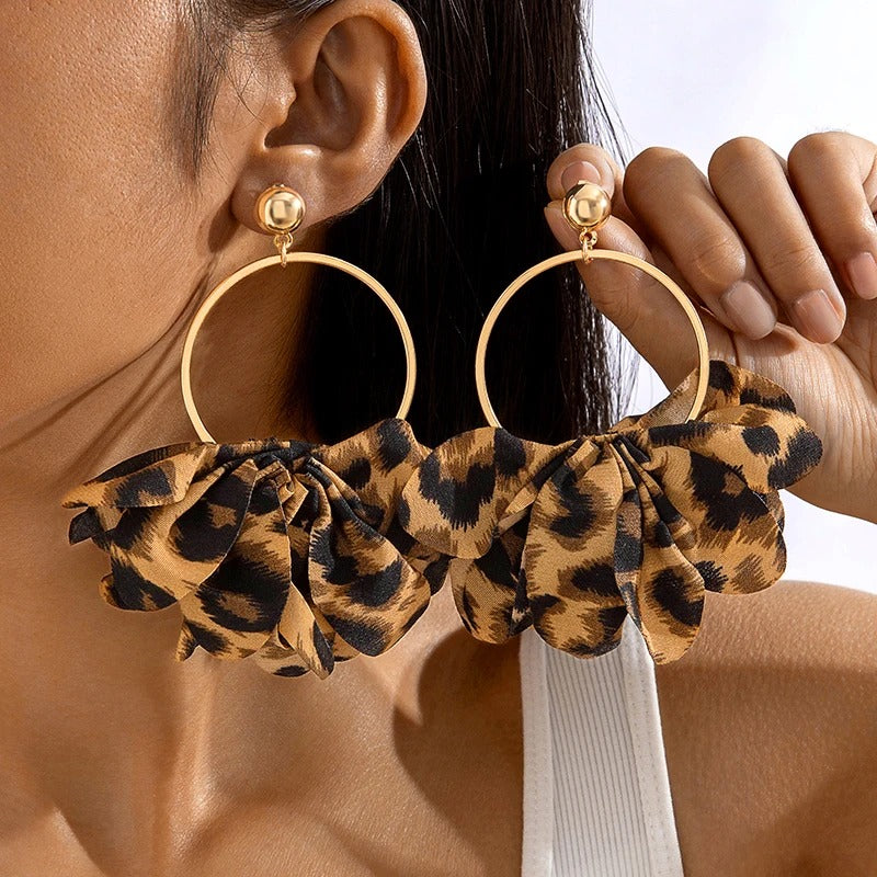 Big Leopard Drop Earrings Women Trendy Resin Flower Jewelry