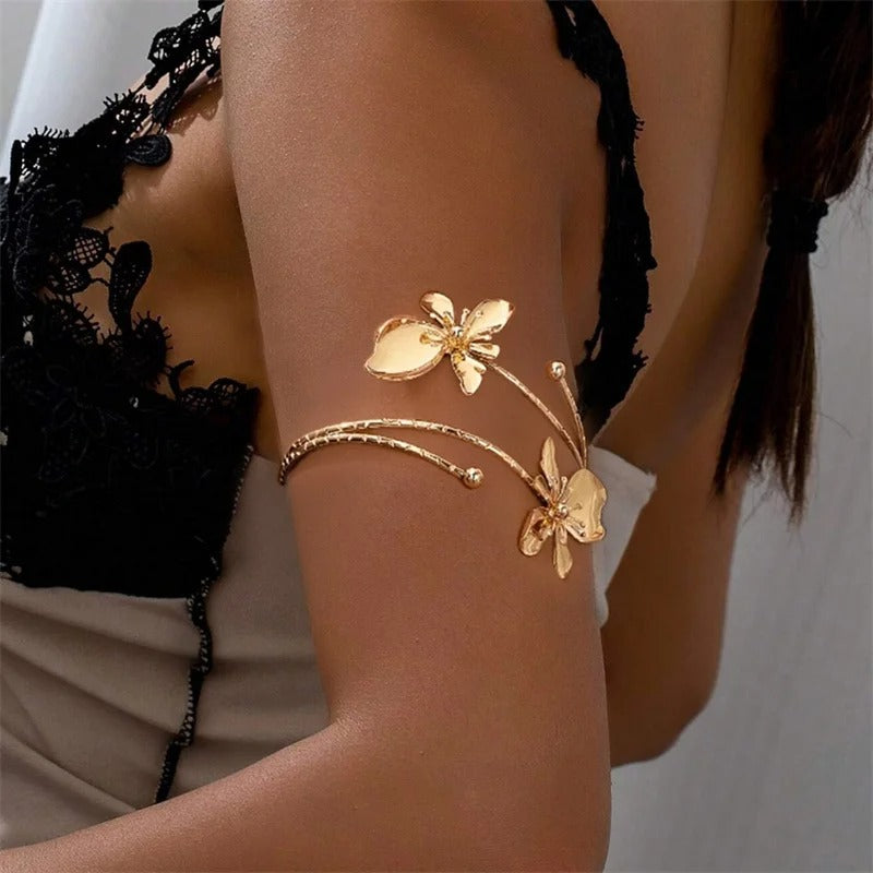 Vintage Elegant Flower Cuff Bracelet Bangle For Women Gold Color Metal Floral Bracelets Jewelry Gift