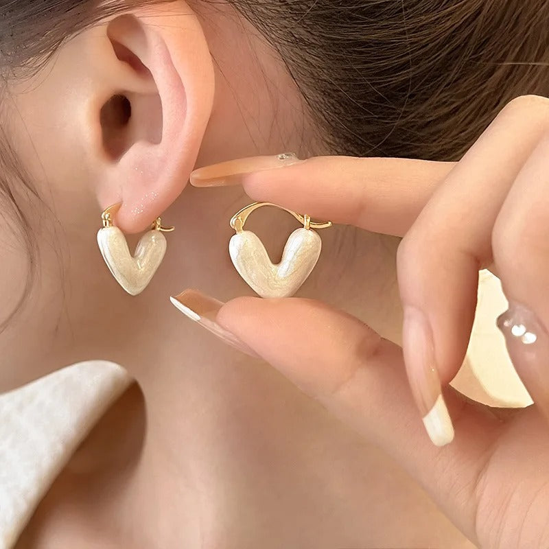 Korean White Love Stud Earrings for Women Fashion Jewelry