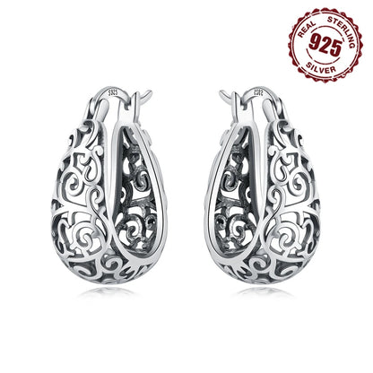 Vintage Vine Series 925 Sterling Silver Hoop Earrings