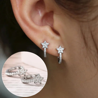 Huitan Star Hoop Earrings Silver CZ Dazzling Jewelry for Women