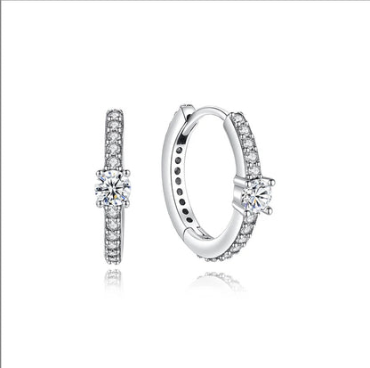 Women’s Sterling Silver Hoop Earrings Sparkling Round Birthday Gift