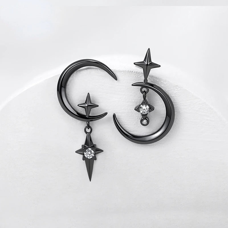 925 Sterling Silver Needle Crystal Earrings Moon Design Pendant Eardrop for Women Earring Stud Trendy Women Earring Dangle