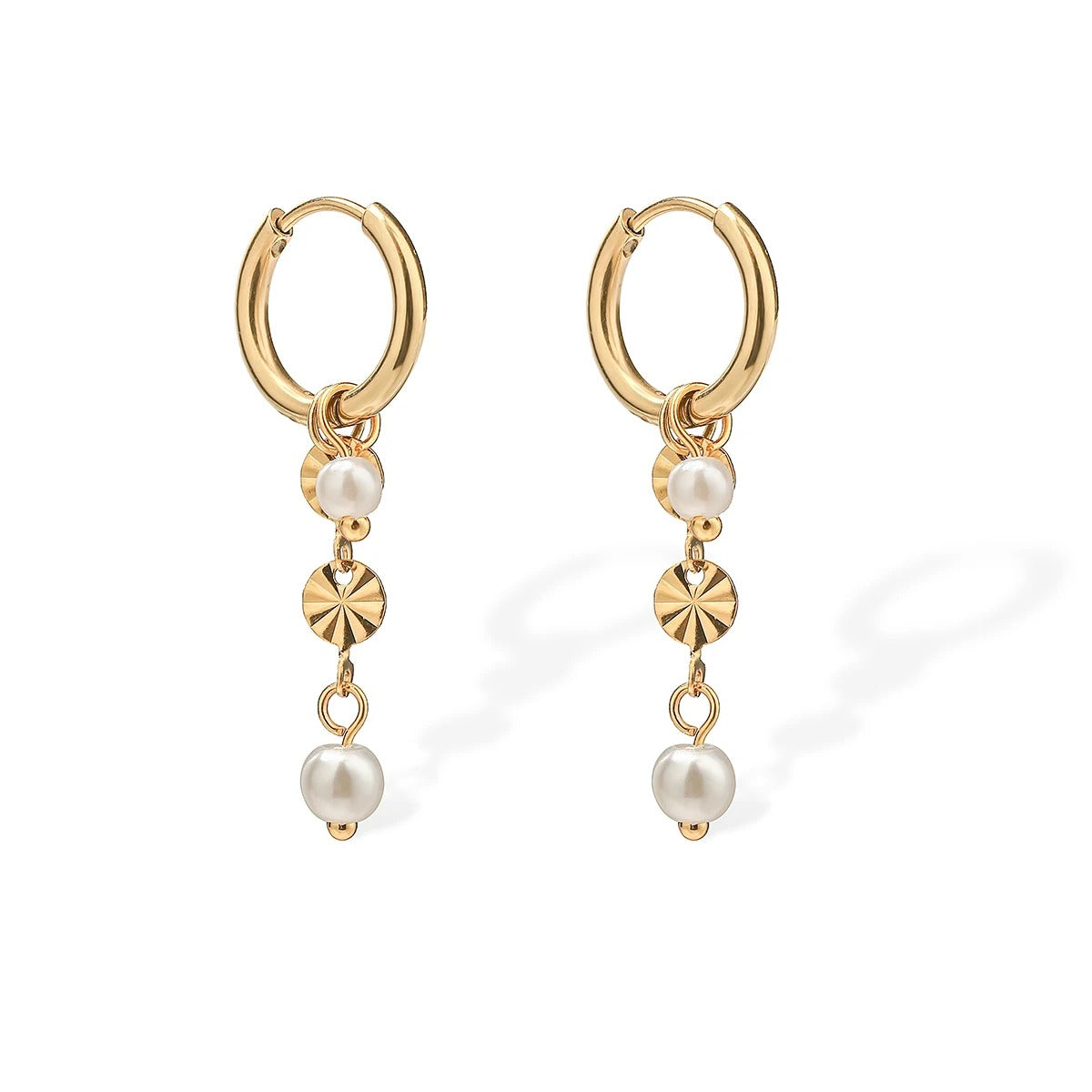 2025 Fashion Gold Color Stainless Steel Delicate Dangle Earrings For Women Imitation Pearl Jewelry Female