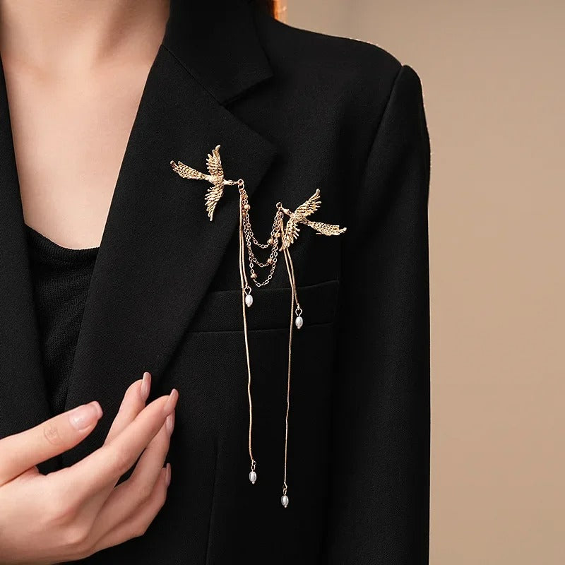 Animal Bird Brooch Pin Fire Phoenix Long Fringe Corsage