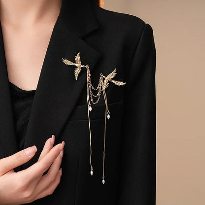 Animal Bird Brooch Pin Fire Phoenix Long Fringe Corsage