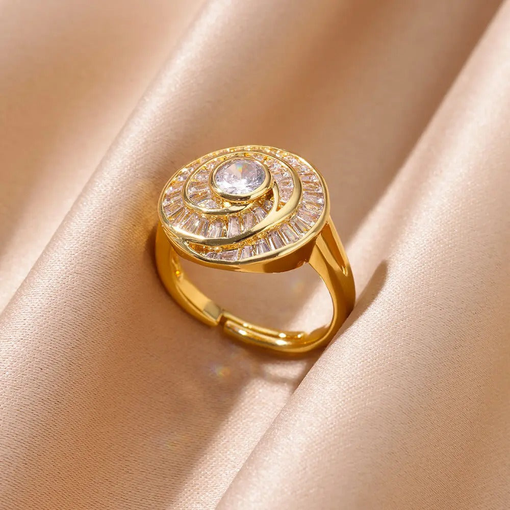 Gold Round Zircon Open Ring Stainless Steel Geometric Wedding Jewelry for Women