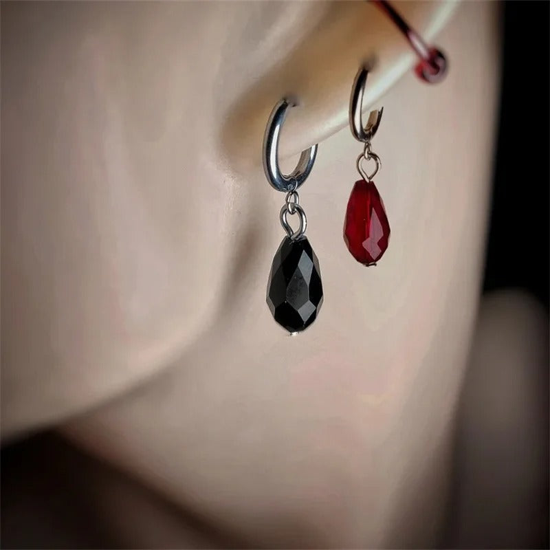 Red & Black Gem Dangle Earrings Women Gothic Crystal Jewelry