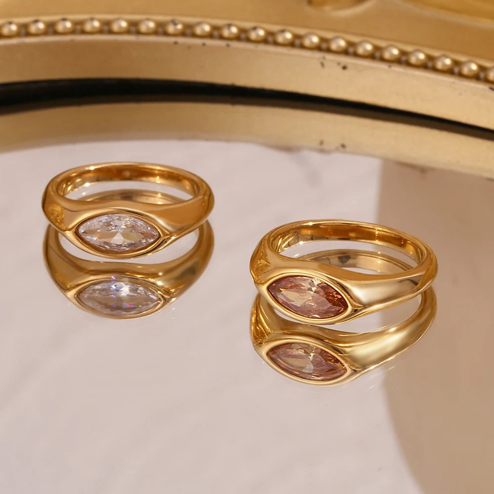 Horse Eye Zircon Seal Ring Colorful Hypoallergenic Stainless Steel Decoration Gold Plated Jewelry