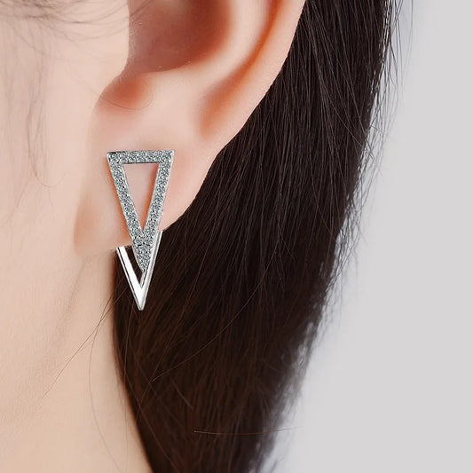 Women’s Silver Double Triangle Zircon Stud Earrings Luxury Jewelry