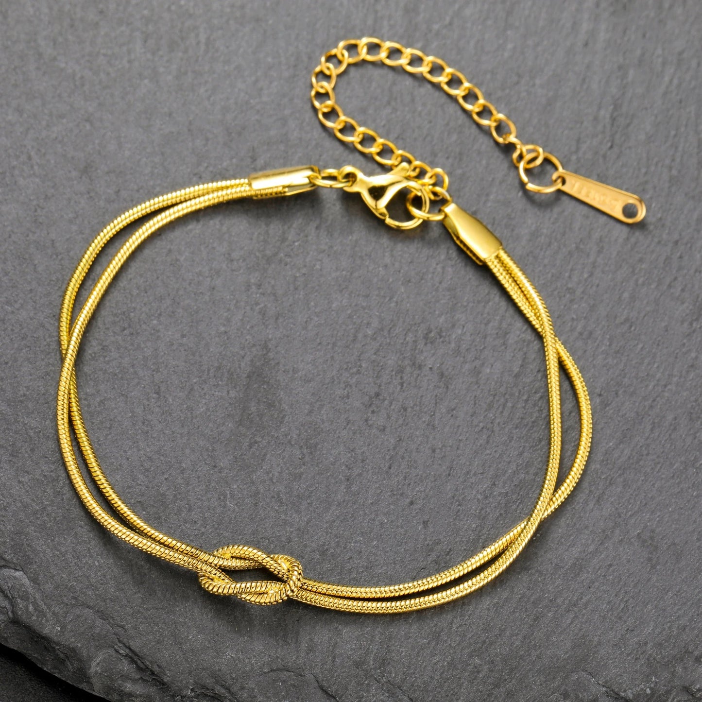 Gold Color Love Knot Double Snake Chain Bracelet Stainless Steel Trendy Bracelets for Women Men Jewelry Valentine's Gift