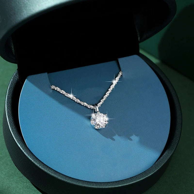 New 925 Sterling Silver Round Zircon Necklace Simple Shape Woman Pendant Choker Birthday Gift Fine Jewelry