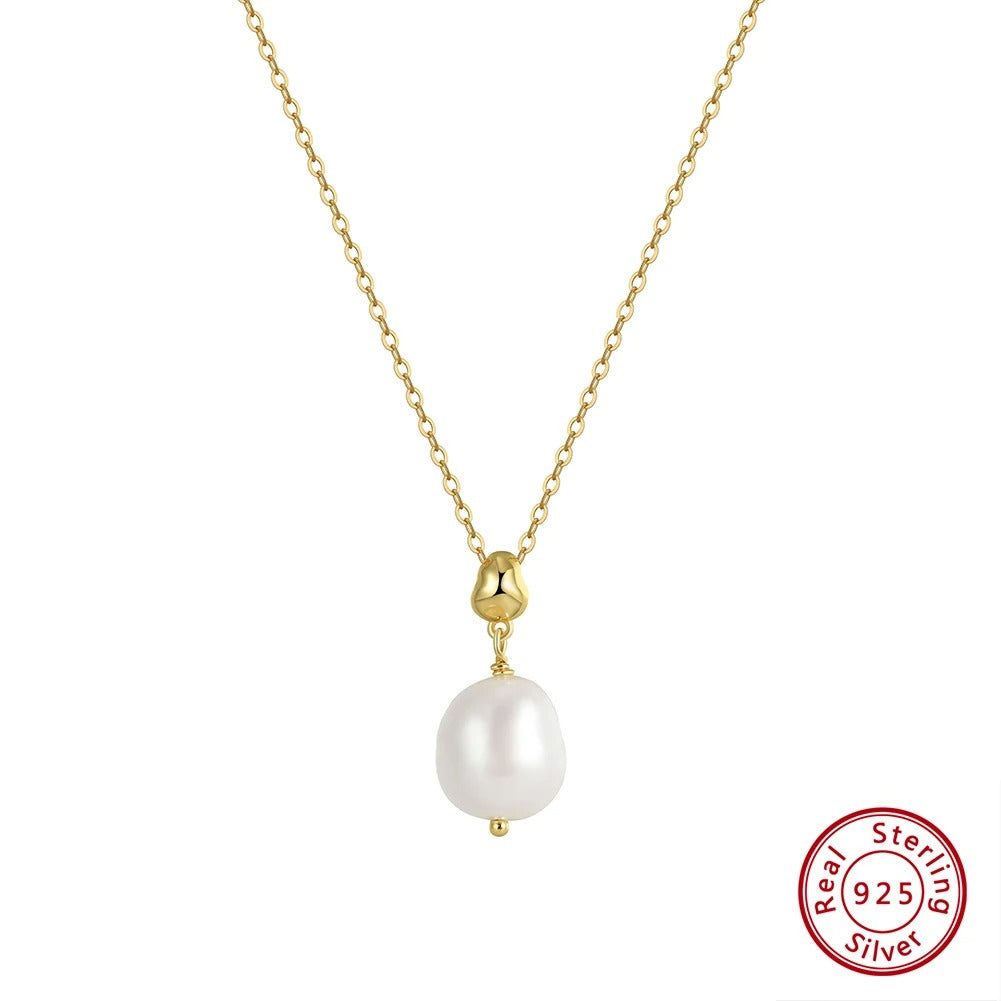 Kiss Mandy Baroque Pearl Pendant Necklace Minimalism 14K Gold Plated Sweater Chain Pearl Charm Thin Chain Necklace Gift GPN48