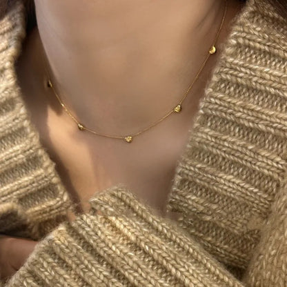 Trendy Stainless Steel Heart Charm Necklace Women Bead Choker Jewelry