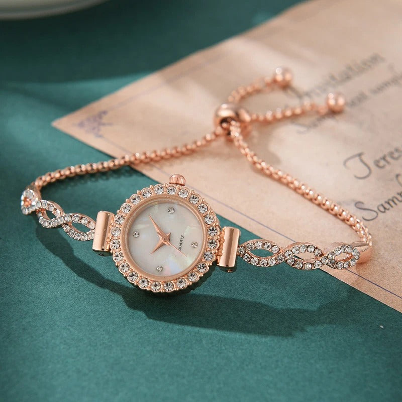 Fashion Rhinestone Women’s Bracelet Quartz Watch Elegant Sparkling Wristwatch
