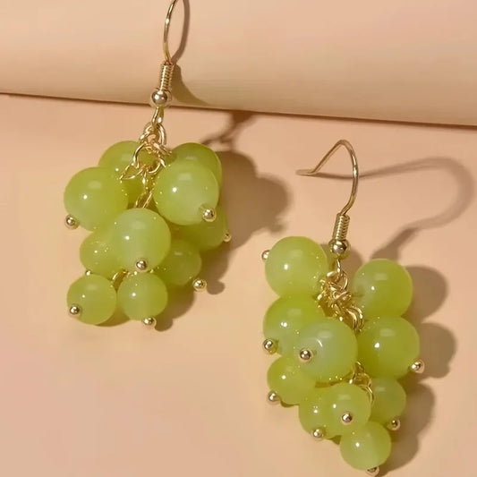 Y2K-Inspired Green Grape Earrings Cute Plastic Fruit Design for Women Jewelry Stylish Grape Earrings Piercing Jewelry