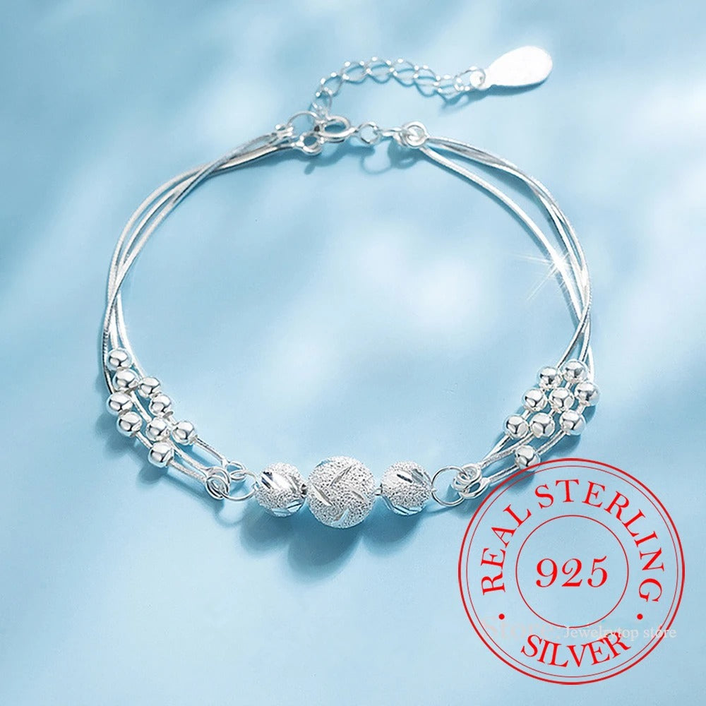 Silver Bead Charm Bracelet for Women Girls Wedding Party Gift