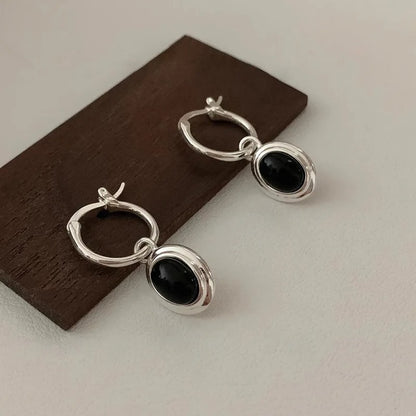 925 Sterling Silver Vintage Gold Round Black Ball Earrings