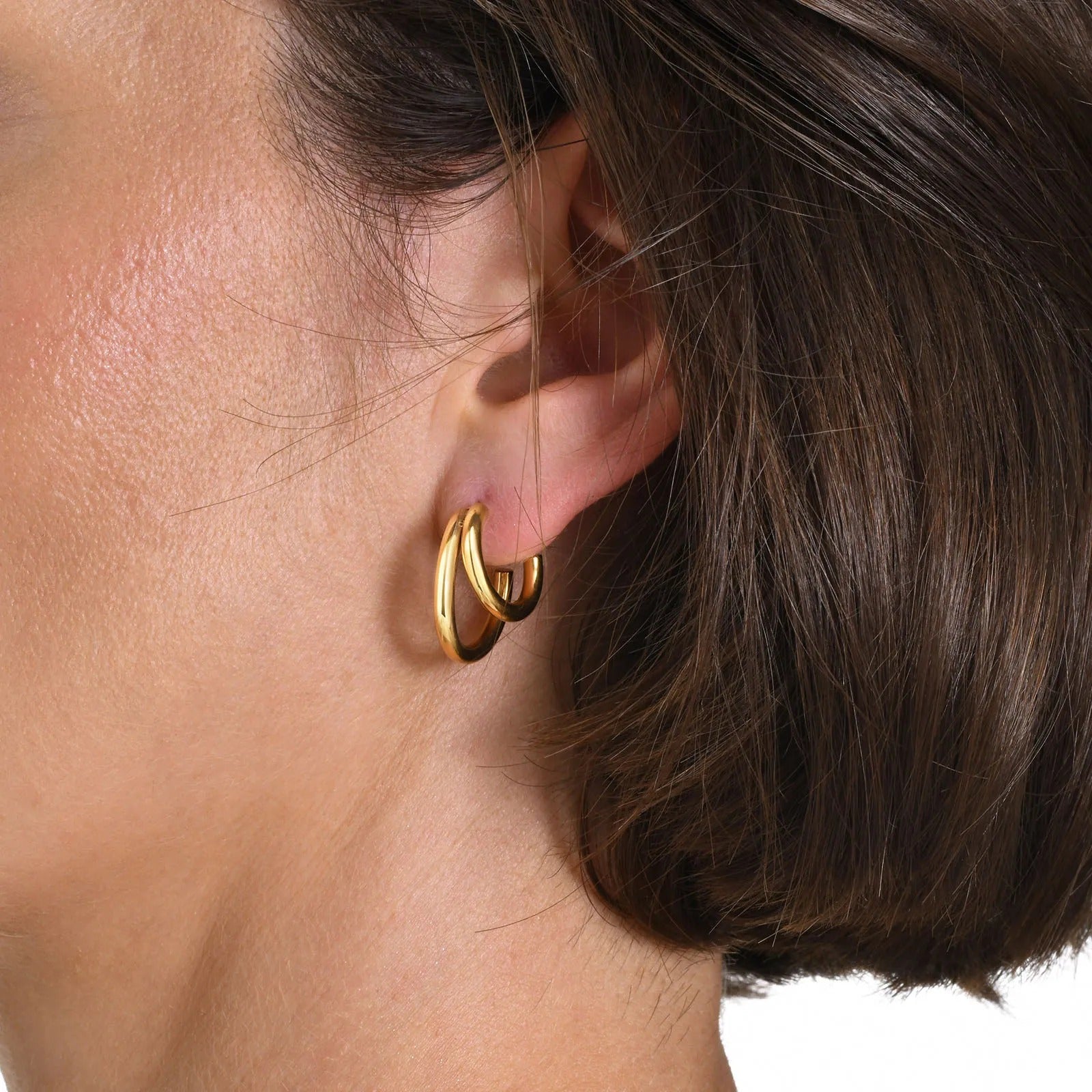 Chic Minimalist Smooth Hoop Earrings for Women Lady,Gold Color Fashion Tube Round Ear Gifts Stud Earring Stainless Steel Jewelry